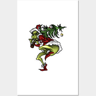 Grinch with christmas tree Posters and Art